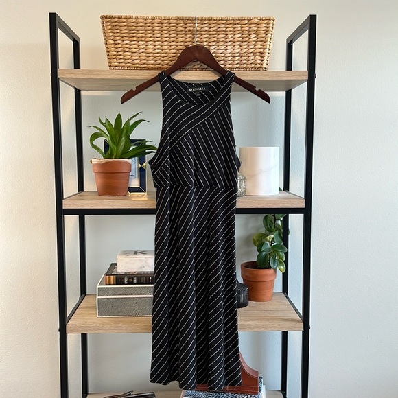 Athleta Santorini Striped Pinstripe Sleeveless Athletic Jersey Knit Dress, XS - Picture 2 of 7